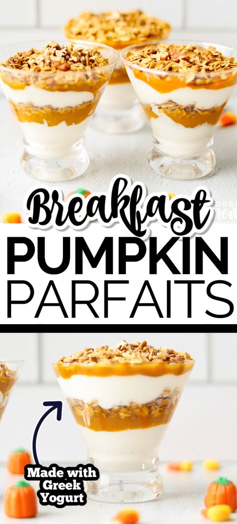 Layered Yogurt Parfait, Pumpkin Greek Yogurt Parfait, Pumpkin Pie Yogurt Parfait, Premade Yogurt Parfait, Yogurt Breakfast Parfait, Pumpkin Puree Greek Yogurt, Pumpkin Spice Yogurt Parfait, Fall Yogurt Parfait Bar, Fall Parfait Breakfast