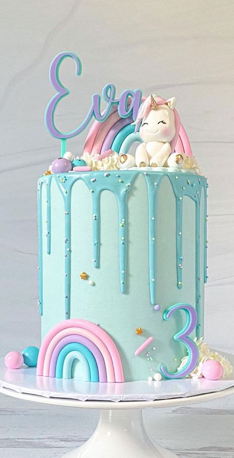 Colorful Unicorn Cake, Unicorn Cake For 3rd Birthday, Unicorn Inspired Cake, Unicorns And Rainbows Cake, Unicorn Cake 4th Birthday, 2layer Cake Design, White Unicorn Cake, Simple Unicorn Cake Design, Cake Designs Blue