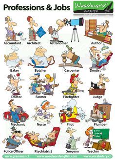 Professions, Jobs and Occupations in English #english Woodward English, Applied Linguistics, English Time, Esl Vocabulary, English Vocab, English Fun, English Classroom, English Resources, English Language Teaching