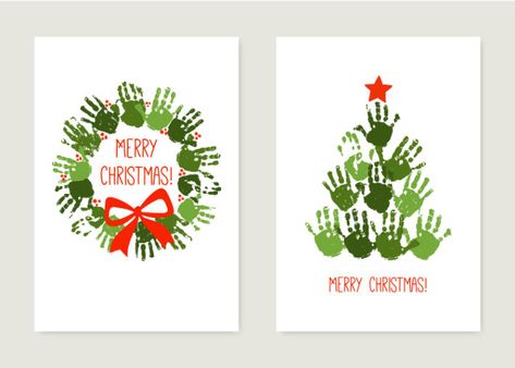 Handprint Christmas Wreath, Handprint Christmas Cards, Wreath With Red Bow, Red Bow Christmas, Baby Christmas Crafts, Handprint Christmas Tree, Christmas Handprint Crafts, Handprint Christmas, Christmas Arts And Crafts