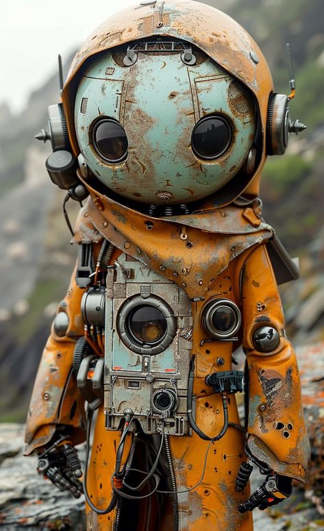 Steampunk Robots Concept, Old Robot Concept Art, Post Apocalyptic Robot, Junkyard Robot, Nature Robot, Abandoned Robot, Robots Aesthetic, Steam Punk Robot, Famous Robots