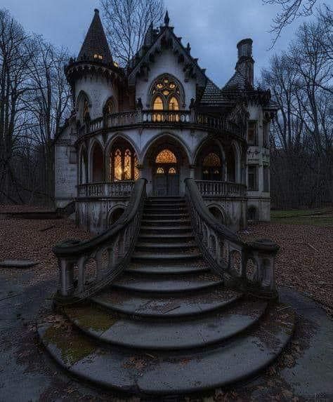 Haunted Mansion Exterior, Haunted House Exterior, Haunted House Interior, Gothic House Interior, Goth House Interior, Haunted House Halloween Decorations, Spooky Buildings, Haunted Halloween House, Gothic Houses