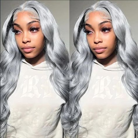 PRICES MAY VARY. Material: Grey Body Wave Human Hair Wig,100% Upgrade unprocessed 10a virgin brazilian pre-plucked hairline with baby hair. Full and Thick, silky soft and healthy. Body Wave lace frontal wigs Texture:13x4 HD transparent lace front wigs human hair, upgrade lace (invisible, soft and breathable). has a pre-plucked natural hairline and proper bleached knots with plenty of baby hair around it. 13x6 HD transparent lace advantages:180% high saturated density,suitable for more hairstyles Body Wave Wigs, Brazilian Virgin Hair Body Wave, Frontal Wig Hairstyles, Long Curly Wig, Human Hair Color, Remy Human Hair Wigs, Ombre Wigs, Body Wave Wig, Grey Hair Color