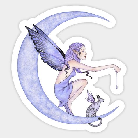 Moon fairy and her moon cat. -- Choose from our vast selection of stickers to match with your favorite design to make the perfect customized sticker/decal. Perfect to put on water bottles, laptops, hard hats, and car windows. Everything from favorite TV show stickers to funny stickers. For men, women, boys, and girls. Amy Brown Art, Dragon Moon, Moon Cute, Photo Sculpture, Owl Moon, Fairies Photos, Fairy Stickers, Owl Stickers, Moon Moth