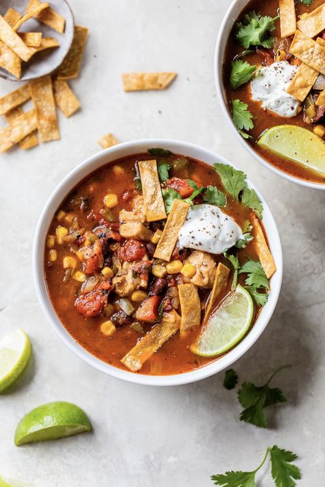 This Southwest Chicken Soup is packed with juicy chicken, veggies, black beans, and a flavorful blend of Mexican spices. A bowl of this smoky and hearty soup is perfect for lunch and dinner, and will keep you satisfied all day long. Chicken Black Bean Soup, Mexican Vegetable Soup, Mexican Vegetables, Chicken Black Bean, Southwest Chicken Soup, Enchilada Sauce Easy, Isabel Eats, Turkey Pumpkin Chili, Authentic Mexican Recipes