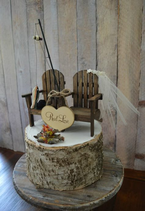 Country Fishing Wedding Ideas, Fishing Themed Grooms Cake, Sunflower And Fishing Wedding, Camping Grooms Cake, Grooms Cake Ideas Fishing, Fishing Centerpieces Ideas Wedding, Grooms Cake Fishing Theme, Fish Themed Wedding, Wedding Fishing Theme