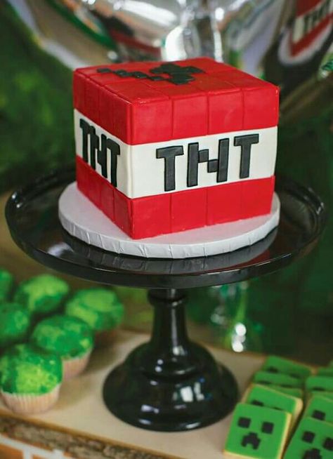 TNT Cake... Minecraft Cake Cupcakes, Minecraft Torte, Pastel Minecraft, Bolo Minecraft, Tnt Minecraft, Bomb Cake, Minecraft Birthday Cake, Easy Minecraft Cake, 7th Birthday Cakes