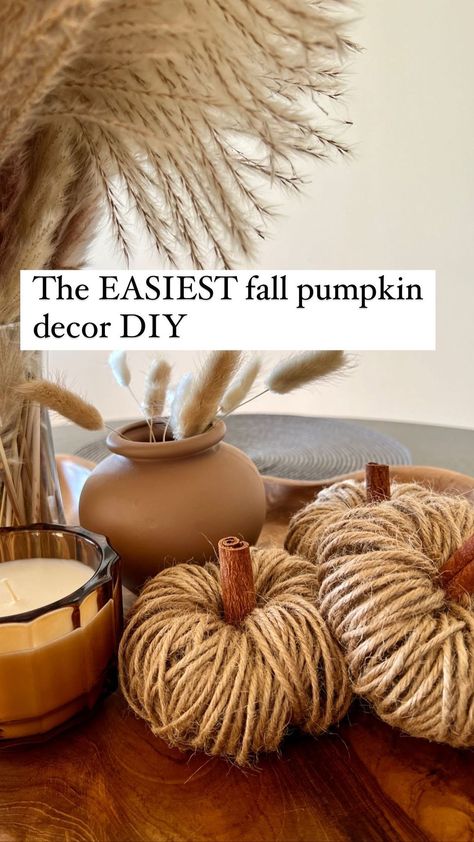 Katie Unicorn | Home & Garden Design | The EASIEST pumpkin decor DIY! All you need is some twine, cinnamon sticks, and wire. Add a little hot glue and you’ve got the cutest… | Instagram Twine Pumpkins Fall Crafts, Jute Twine Pumpkins, Cinnamon Stick Decor, Jute Pumpkins Diy Video, Diy Twine Pumpkins, Jute Pumpkins Diy, Fall Decor Without Pumpkins, Twine Pumpkins Diy, Jute Pumpkins