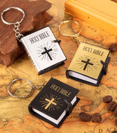 Cute keychain is designed with a real miniature book. This book keyring is novel and adorable to look at. Very nice gifts for the church family. This is a Beautiful Gift. #gift #mini_book #keychain Book Keychain, Mini Bible, Church Family, Micro Print, Neutral Accessories, Nice Gifts, Miniature Book, Friends Party, Mini Book