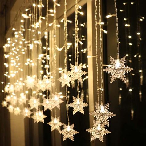 Decorations For Home Living Room, Light Christmas Tree, Christmas Light Curtains, Wedding Garden Party, Snowflake Lights, Snowflake Garland, Led Curtain, Curtain String Lights, Light Wave