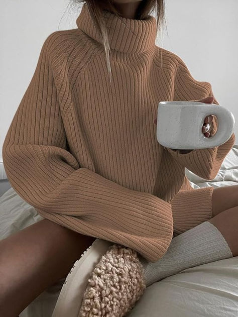 Women's Oversized Turtleneck Chunky Knit Sweater Oversized Turtleneck Sweater Dress, Chunky Sweater Dress, Turtleneck Sweater Outfit, Winter Sweaters Oversized, Sweaters Dress, Oversized Pullover Sweaters, Knit Sweater Outfit, Heavy Knit Sweater, Chunky Oversized Sweater