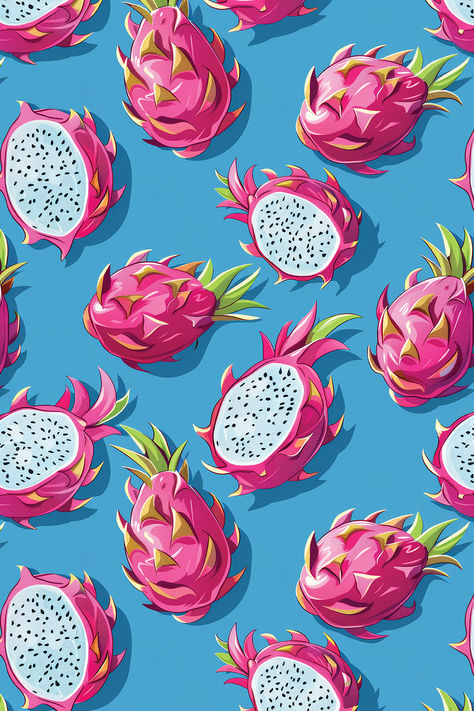 You're supposed to eat these with a spoon. . . . . . . . . pink fruit, hawaiian pattern, exotic fruit, tropical, tropical pattern, dragon fruit, pitahaya, pitaya, blue pattern, all over print, pink pattern, blue and pink, patterncabinet, pattern cabinet, redbubble products Dragon Fruit Background, Fruit Textiles, Dragon Fruit Illustration, Dragon Fruits, Fruit Shoot, Buah Naga, Fruit Logo, Hawaiian Pattern, Pink Fruit