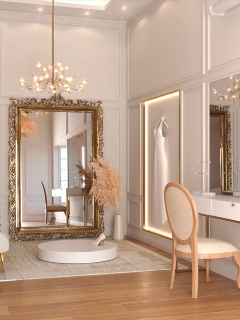 Sala da noiva Home Salon Ideas, Modern Boutique Interior, Bridal Suite Room, Ideas De Boutique, Bridal Shop Interior, Bridal Suite Decor, Bridal Room Decor, Bridal Boutique Interior, Ruangan Studio