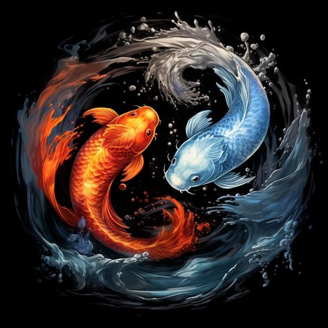 Ying Yang Animals, Yin Yang Coy Fish, Yin Yang Fish, Ying Yang Art, Yin Yang Koi, Yin Yang Art, Design Dragon, Ikan Koi, Koi Art