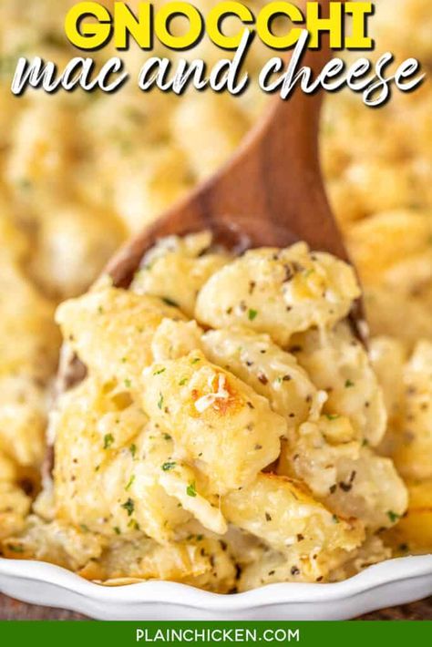 Gnocchi Mac And Cheese, Gnocchi Potato, Garlic Milk, Baked Gnocchi, Homemade Gnocchi, Fontina Cheese, Potato Dumplings, Meatless Main Dishes, Plain Chicken