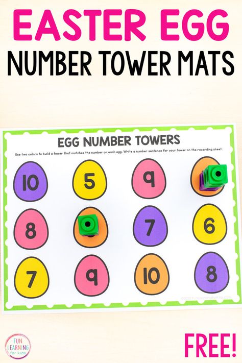 Free Printable Easter Egg Number Towers Math Activity Easter Preschool Activities, Prek Easter, Easter Stem Activities, Easter Learning Activities, Easter Math Activities, Easter Activities For Preschool, Easter Kindergarten, Easter Lessons, Easter Math