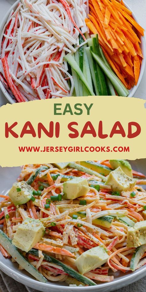 Discover the ultimate Kani Salad delight! This Japanese crab stick salad is a sushi restaurant favorite and it's a breeze to make at home. Combine imitation crab meat, fresh veggies and a creamy, spicy mayo dressing for a crab salad that's sure to tantalize your taste buds. Create a stunning Kani Salad right in the comfort of your own kitchen and enjoy the taste of your favorite sushi restaurant at home. Click to get this amazing and simple Kani recipe. #kanisalad #crabsalad Connie Salad Sushi, Spencer Watts Big 30 Recipes, Koni Salad Recipe, Sushi Salad Recipe, Japanese Crab Salad Recipe, Crab Salad Recipe Sushi, Spicy Kani Salad Recipe, Kani Salad Recipe, Baked Sushi