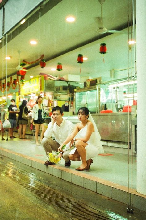 Clara + Elvin // Chinatown on Film - Pre-wedding Photography — Bottled Groove Photography 80s Hongkong Pre Wedding, Hong Kong Wedding Photography 80s, 90s Wedding Photography, Wong Kar Wai Engagement Photos, Chinese Pre Wedding Photoshoot, Hongkong Wedding Photoshoot, Casual Wedding Theme, Wong Kar Wai Wedding Shoot, Won Kar Wai Aesthetic