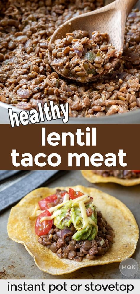 Clean Lentil Recipes, Lentil Burrito Recipes, Lentil Tacos Instant Pot, Lentil Taco Meat Easy, Meatless Instant Pot Meals, Cooking Lentils In Instant Pot, Lentil Burrito Bowl, Lentil Protein Recipes, Lentils As Meat Substitute