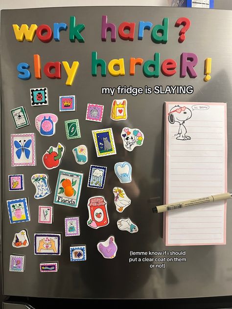 such a fun craft my fridge is so cute now #diy #magnets #fridgemagnets... | fridge magnets | TikTok Fridge Letters, Fridge Decoration Ideas, Fridge With Magnets, Community Fridge, Fridge Magnets Diy, Diy Fridge Magnets, Homemade Magnets, Fridge Decoration, Magnet Drawing