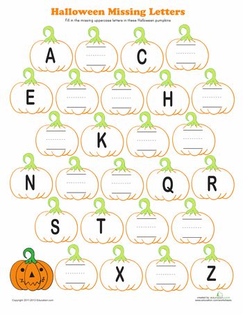 Worksheets: Halloween Alphabet Pumpkins Kindergarten, Halloween Centers, Halloween Alphabet, Missing Letters, Halloween Kindergarten, Halloween Worksheets, Alphabet Worksheets Preschool, Halloween Preschool, English Worksheets For Kids