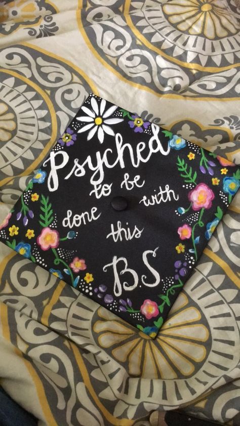 Graduation cap design for psychology major Psychology Major Cap Ideas, Cap Ideas For Psychology, Psych Degree Graduation Cap, Graduation Caps For Psychology Majors, Bachelors Psychology Graduation Cap, Psych Graduation Cap Ideas, Psychology Graduation Photoshoot Ideas, Psych Cap Graduation, Cap Decoration Graduation Psychology