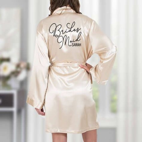 Satin Bridesmaid Robe with Name - Featured Personalized Bride Robe, Bridal Robes Getting Ready, Personalized Wedding Details, Bride Hoodie, Wedding Party Robes, Short Kimono Robe, Bridesmaid Satin, Girls Robes, Bridal Party Robes