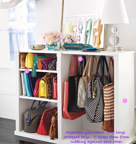 Sharing some Bedroom Closet Organization Ideas to get you motivated and inspired to get your day off on a great start. Organizar Closet, Purse Storage, Handbag Storage, Ideas Para Organizar, Bilik Tidur, غرفة ملابس, Old Dressers, Handbag Organization, Master Closet