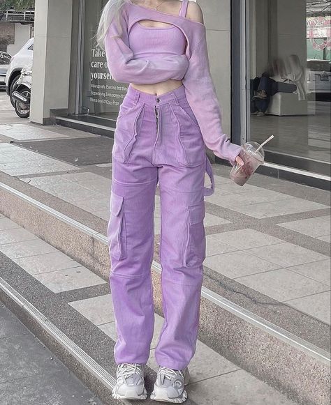 Indecisive Aesthetic, Purple Outfits For Women, Clean Girl Look, Purple Clothing, Punk Style Outfits, Preppy Fits, Bike Drawing, Practice Outfits, Korean Casual Outfits