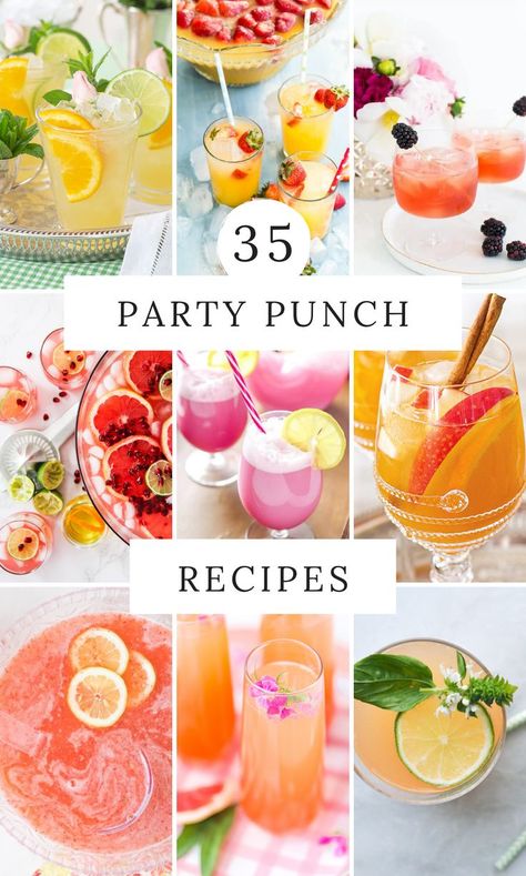 Summer Cocktail Punch Recipes, Punch For Party Alcohol, Spring Punch Recipes Alcohol, Party Punch Ideas Alcoholic, Alcohol Punches For A Party, Drink Pitchers Parties, Prom Punch Recipes, Yummy Drinks Nonalcoholic Party Punches, Drinks For Potluck Parties