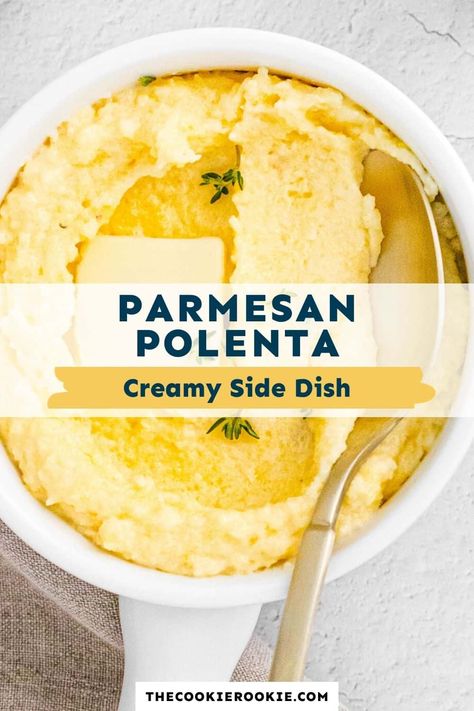 Parmesan Polenta - The Cookie Rookie® Salmon And Polenta Recipe, Instant Polenta, Parmesan Polenta, Cheese Polenta, Pinterest Collage, Polenta Recipe, Baked Polenta, Polenta Recipes, The Cookie Rookie