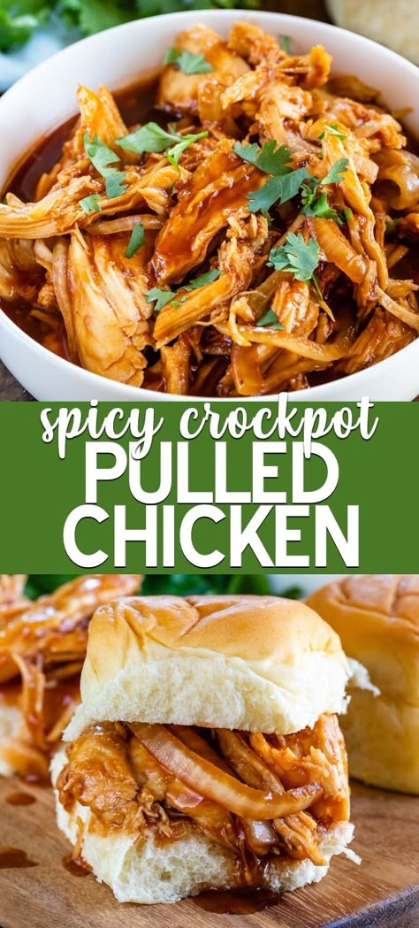 Spicy Pulled Chicken Crock Pot Recipes, Crockpot Spicy Chicken Recipes, Spicy Crockpot Recipes, Pulled Chicken Recipe Ideas, Shredded Chicken Recipes Crockpot, Spicy Crockpot Chicken, Spicy Pulled Chicken, Crockpot Pulled Chicken, Spicy Dinner