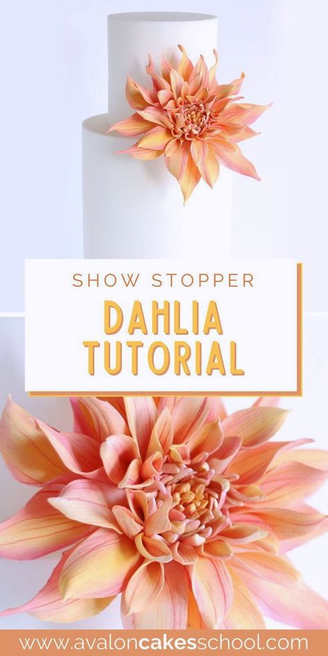 Dahlia Cake, Summer Birthday Cake, Wedding Cake Tutorial, Floral Cake Design, Fondant Cake Tutorial, Sugar Paste Flowers, Sugar Flowers Cake, Sugar Flowers Tutorial, Dahlias Wedding