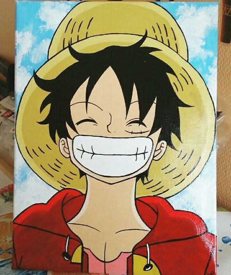 Simple Anime Painting Ideas, Two Piece Painting Canvases, Luffy Painting Easy, Anime Painting Acrylic Canvas, Luffy Canvas Painting, One Piece Painting Canvases, One Piece Anime Painting, Easy Anime Painting Ideas, Anime Canvas Painting Easy