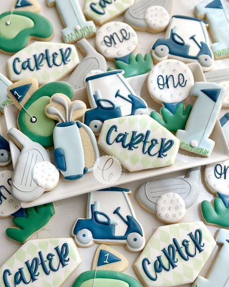 Golf Cookies First Birthday, Hold On One Birthday, Hole In One First Birthday Pictures, 1st Birthday Golf Theme Cookies, Golf Theme One Year Old Party, First Golf Birthday, Golf First Birthday Party Food, Hole In One Themed Birthday, Whole In One First Birthday