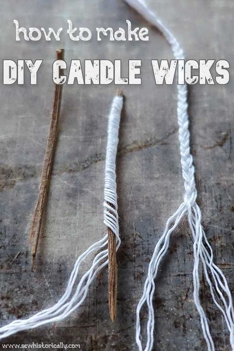 17 Natural Materials To Make DIY Candle Wicks - Sew Historically How To Make A Wick For A Candle, Slinky Crafts Diy, Homemade Wick For Candles, Diy Candle Wick With Yarn, How To Make Wicks For Candles, Candle Making For Witches, How To Make Candle Wicks Diy, Diy Wicks For Candles, How To Make Candle Wicks