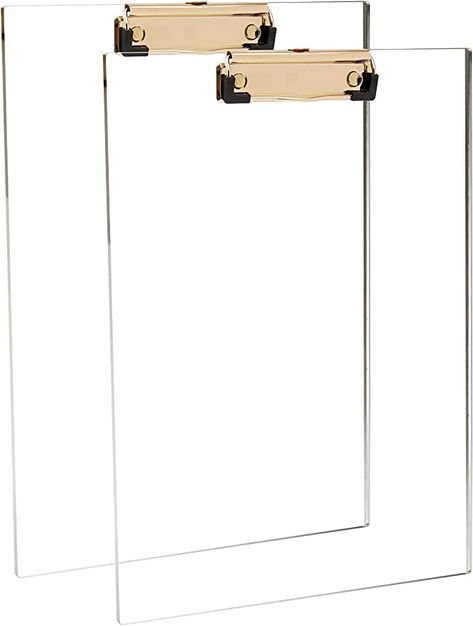 Clear Acrylic Clipboard with Gold Clip, Set 2-Pieces, Fits 9x12 inch - Letter Size Standard, Modern Design Desktop Stationery for Office, School and Home Supplies,Acrylic Office Supplies Acrylic Office Supplies, Acrylic Desk Accessories, Amazon Home Office, Acrylic Clipboard, Clipboard Storage, Clip Board, Jam Paper, Office Solutions, Gold Clips