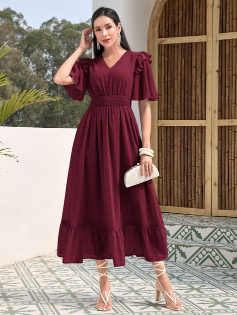 Choir Dresses, Eco Friendly Dress, Ruffle Pattern, Fashion Haul, Petite Curvy, Dress Maroon, Sustainable Clothing Brands, Try On Haul, Organic Cotton Dress