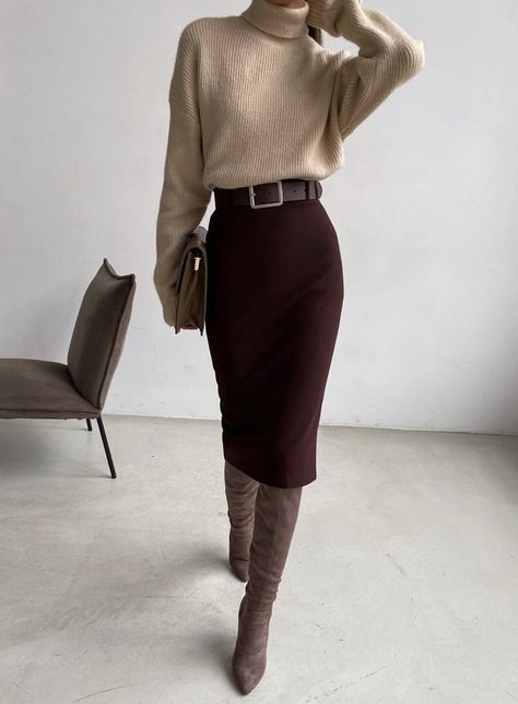 Tube Skirt Outfit, Vinter Mode Outfits, Ținute Business Casual, Skirt And Sweater, Classy Work Outfits, Stylish Work Outfits, Ținută Casual, Modieuze Outfits, Elegantes Outfit