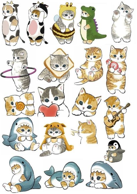 Mofusand Stickers, Cute Cat Stickers Printable, Cat Stickers Printable, Cat Cute Sticker, Cute Cat Stickers, Cats Stickers, Kitten Stickers, Kitten Drawing, Söt Katt