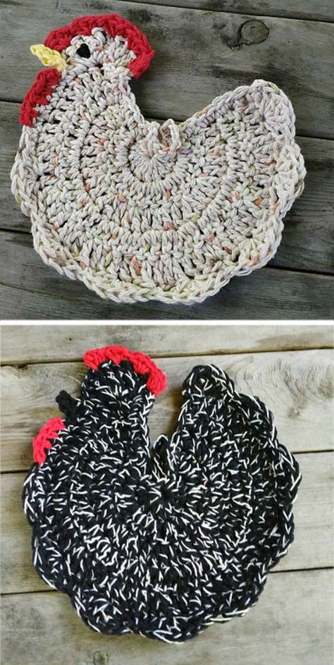 Crochet Chicken Potholder - Tutorial Chicken Crochet Potholder, Chicken Potholder, Potholder Tutorial, Crochet Craft Fair, Crochet Pot Holders Free Pattern, Crochet Pattern Tutorial, Crochet Coasters Free Pattern, Crochet Hot Pads, Chicken Crafts