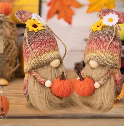 PRICES MAY VARY. IMMERSE IN AUTUMN'S ENCHANTMENT - Handcrafted with precision, these Fall Gnomes blend the allure of pumpkins, sunflowers, and daisy, evoking the spirit of harvest, gratitude, and warmth. Their gradient-color hats and meticulous detailing make them a standout décor, sure to turn heads and mesmerize, transport you into a world of harvest celebrations and heartwarming moments. UNRIVALED CRAFTSMANSHIP & OUCH-WORTHY MATERIALS - Skillfully handcrafted using premium felt, fiber, and wo Fall Gnomes Painted On Wood, Gnome Pumpkin, Fall Craft Fairs, Checkered Decor, Fall Gnomes, Fall Ornaments, Witch Room Decor, Fall Gnome, Vintage Room Decor