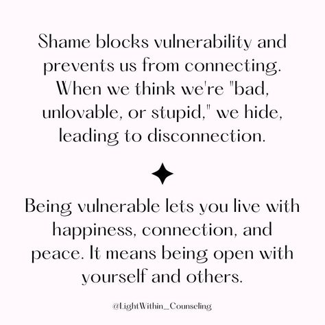 🌟 Humans are wired for connection, and true connection comes from embracing vulnerability. 🌟 Shame blocks vulnerability and prevents us from connecting. When we think we're "bad, unlovable, or stupid," we hide, leading to disconnection. Being vulnerable lets you live with happiness, connection, and peace. It means being open with yourself and others. Caring too much about others' opinions creates a barrier to connection. This fear of judgment stops vulnerability, which is key to true rela... Disconnected Quotes, Disconnected Quote, How To Be Vulnerable, Vulnerability Quotes, True Connection, Being Vulnerable, Be Vulnerable, Caring Too Much, Shadow Work