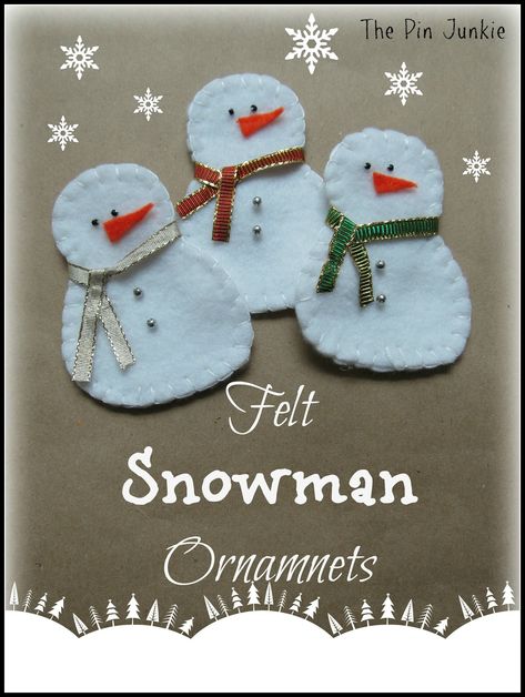 DIY Felt Christmas Snowmen Ornaments / How to> http://www.thepinjunkie.com/2012/12/felt-christmas-ornaments.html / - - Bookmark Your Local 14 day Weather FREE > www.weathertrends360.com/dashboard No Ads or Apps or Hidden Costs Diy Schneemann, Diy Snowman Ornaments, Felt Snowman, Felt Christmas Decorations, Snowman Christmas Ornaments, Diy Snowman, Snowman Ornament, Christmas Ornament Pattern, Felt Patterns