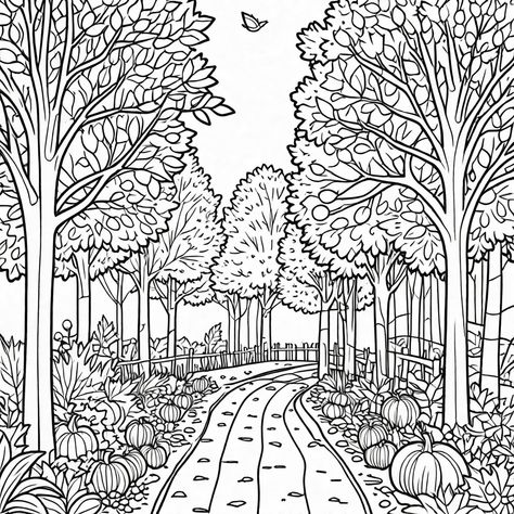 Free Autumn Forests Coloring Page Trees Coloring Pages, Park In Autumn, Forest Coloring Pages, Forest Coloring, Fall Trees, Tree Coloring Page, Forest Color, Autumn Forest, Autumn Trees