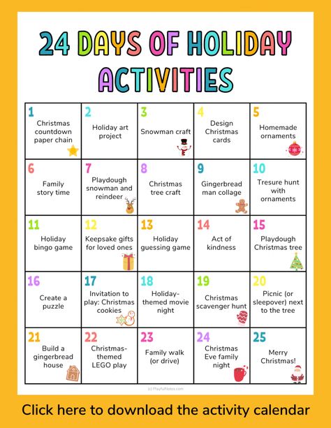 School Holidays Activities, How Many Days Until Christmas, 24 Days Of Christmas Activities, Christmas Tasks For Kids, Christmas Daily Activities, 25 Days Of Christmas Ideas For Kids, December Activities For Kids, Advent Calendar Activities For Kids, Holiday Ideas For Kids