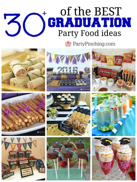 Best Graduation Party Food Ideas, food grad guests will love, fun easy graduate party food buffets, grad food drink bars, best graduation cakes cupcakes desserts cookies, fun graduation open house food, inexpensive cheap grad party ideas for teens Open House Food, Pirouette Cookies, Graduation Party Food Ideas, Grad Party Food, Graduation Party Food, Graduation Food, Open House Parties, Outdoor Graduation Parties, Outdoor Graduation