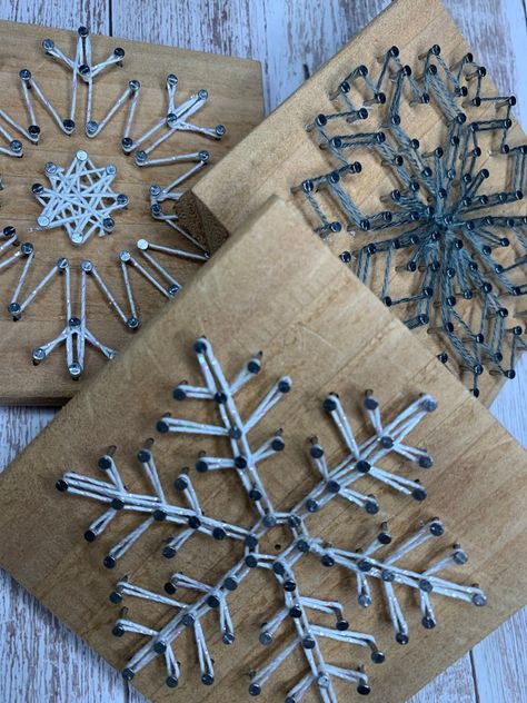 String Art Tutorials Free Pattern, String Art Patterns Free Printable Christmas, String Snowflakes Diy, Snowflake String Art Template, String Art Patterns Free Printable Christmas Tree, Simple String Art Patterns, Christmas String Art For Kids, Winter String Art, Snowflake Crafts For Adults