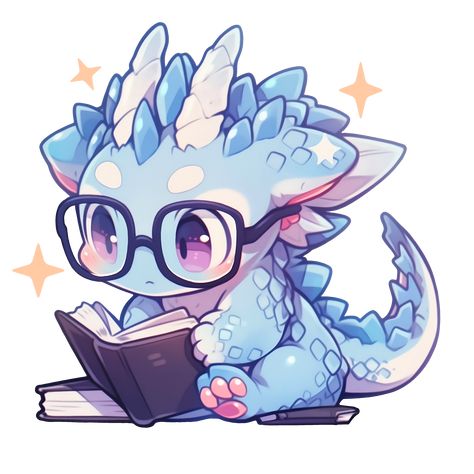 Cute Kawaii Dragon Reading The Librarians Horde Sticker Dragon Reading, Baby Dragon Art, Kawaii Dragon, Chibi Dragon, The Librarians, Cute Dragon Drawing, Adorable Illustration, Illustration Mignonne, Cartoon Dragon