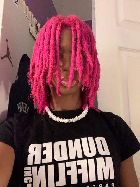 Hot Pink Locs Black Women, Neon Pink Locs, Blonde And Pink Locs, Dread Colors, Locs Dyed, Pink Electronics, Dreads Black Women, Pink Locs, Loc Colors